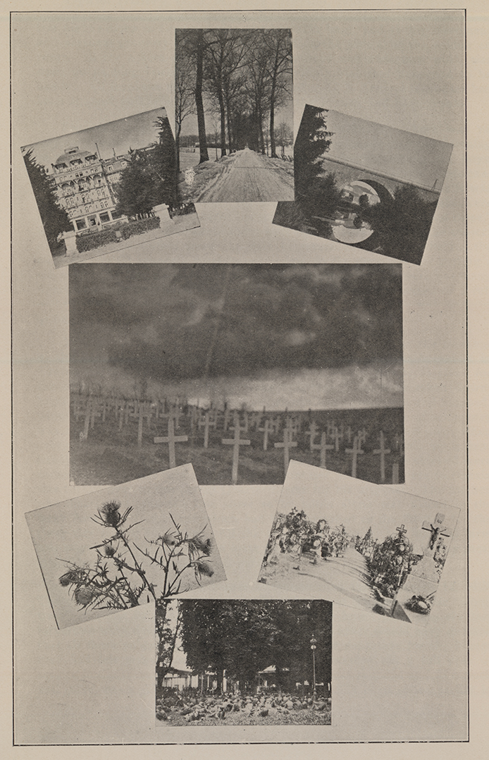 page from the Unit History of Base Hospital 31 with images of Contrexeville