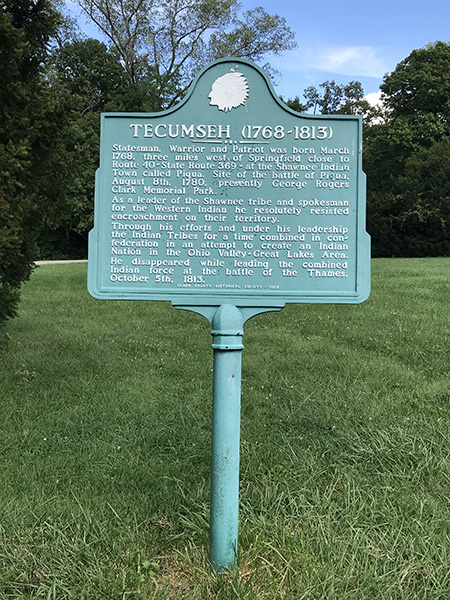Historic plaque noting the birthplace of Tecumseh