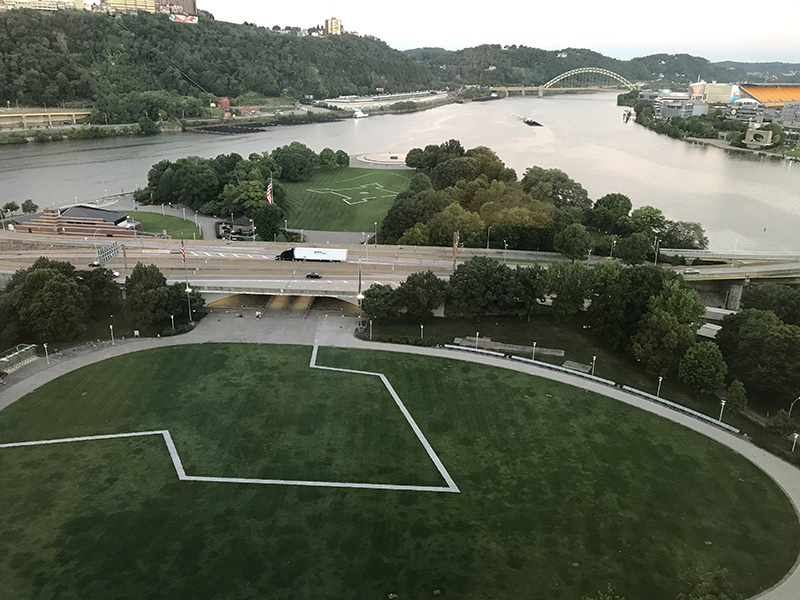 View of Point State Park, Pittsburgh, from my hotel window 