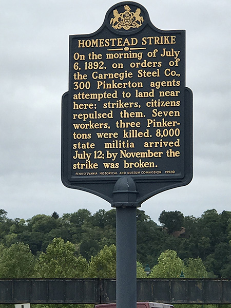 Historical marker for the Homestead Strike