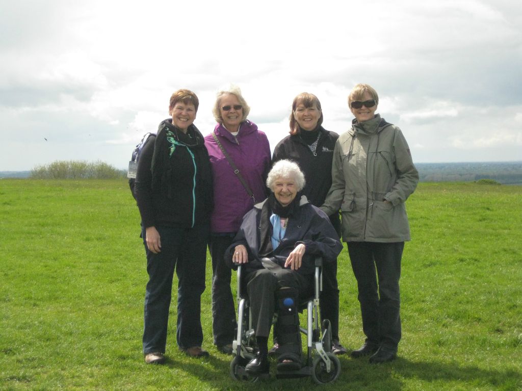 Our merry band of travelers at the Hill of Tara. From left: Molly, Annis, Martha, Sara, with Roberta in front.