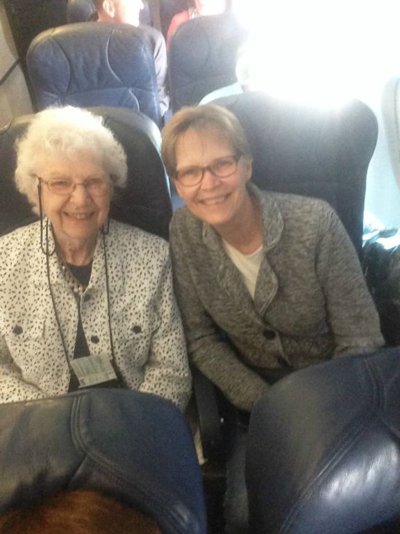 Roberta and Sara, on the plane back to America. It took us 7 hours and 40 minutes to reach Philadelphia, but when John C. Swift came over on the Great Western, the trip took seven and a half weeks.
