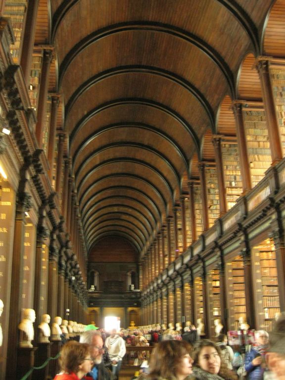 The Long Room on the second floor of the Trinity College Library houses precious old volumes as well as other treasures of Irish history.