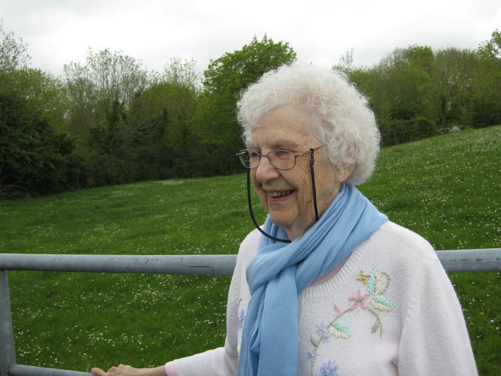 Roberta Wheelan Clark, on her 93rd birthday (May 19, 2016) at the site where her grandfather, John Connell Swift was born in the townland of Ballylee, Co. Galway, Ireland.