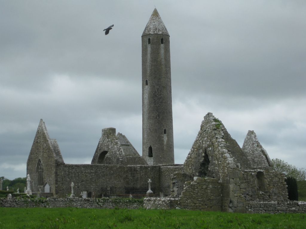 Kilmacduagh - ancient round tower (the tallest in Ireland) and possible resting place of St. Colman Macduagh. This site is a short distance south of Gort.