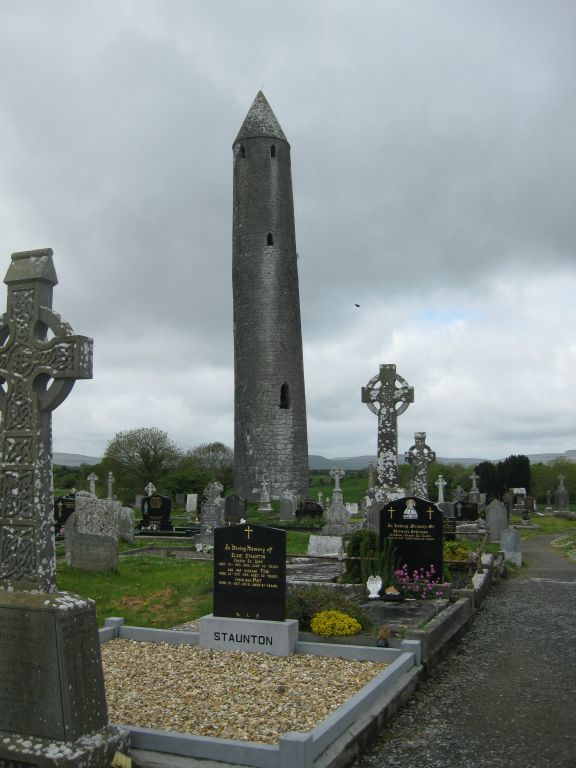 Kilmacduagh's round tower is 110 feet high -- the tallest of Ireland's round towers -- and leans slightly.