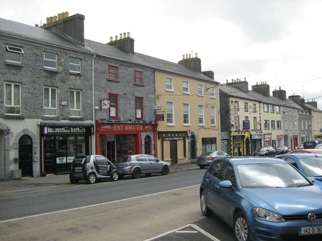 Shops along Georges Street in Gort, Co. Galway.