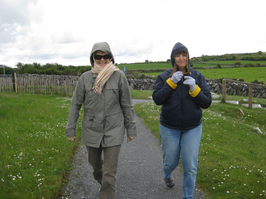 Sara and Martha walk a path in the Burren. It wasn't a particularly cold day, but it was breezy and chilly on the exposed high ground of the Burren.