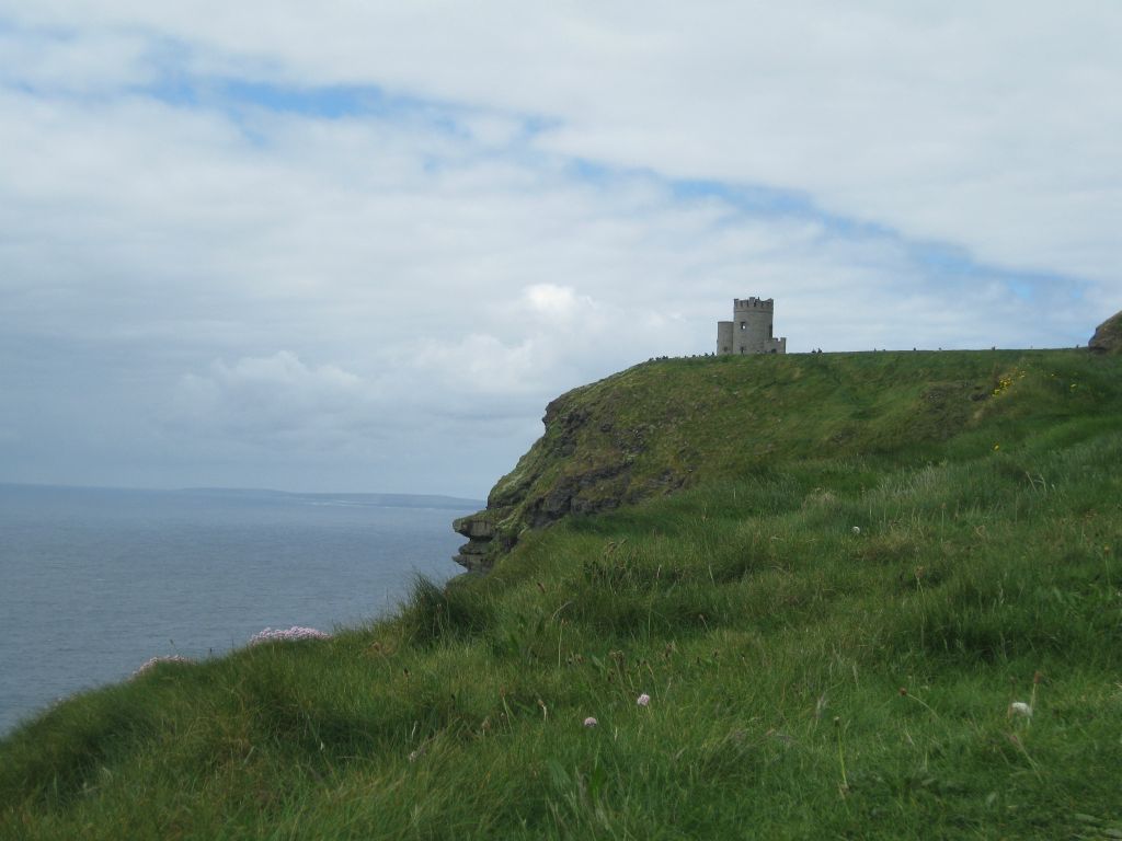 O'Brien's Tower, built in 1835 by Sir Cornellius O'Brien, marks the highest point on the Cliffs of Moher. On a clear day, the view from the tower allows sight of the mountains of Kerry to the south and Twelve Bens in Connemara to the north.