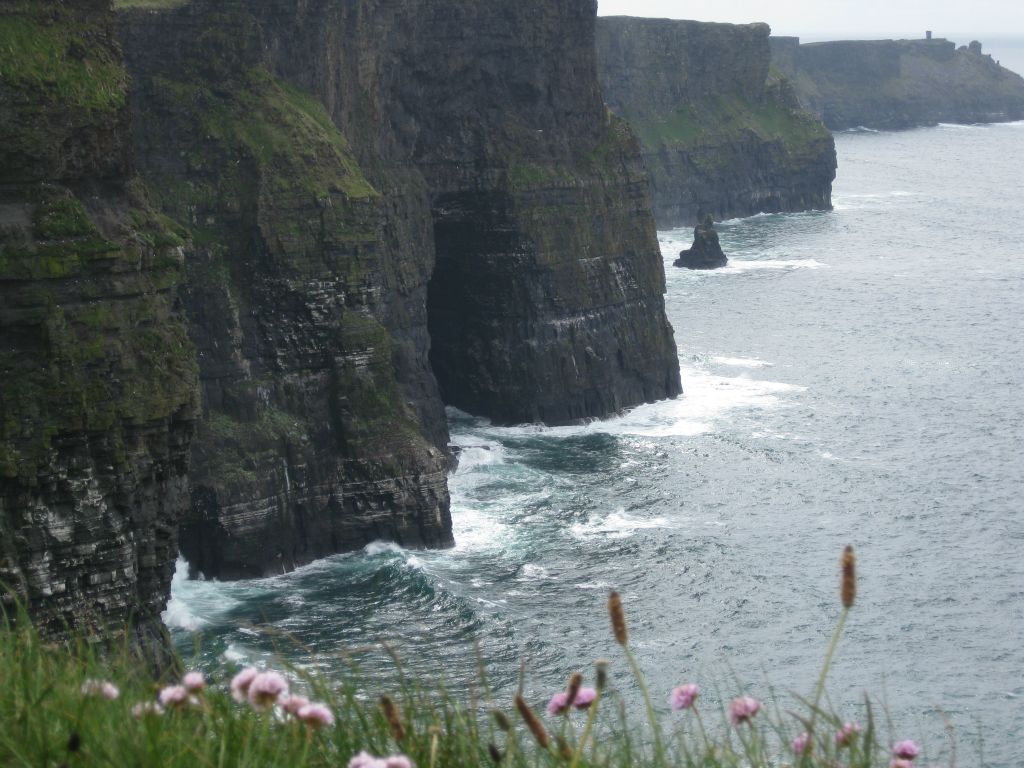 Even on "calm" days, the surf crashing at the base of the Cliffs of Moher is impressive.