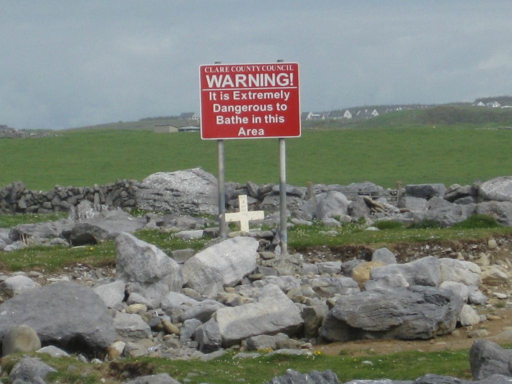 The waves at Doolin are notoriously dangerous. A week before our visit, an American tourist who went too far out on the rocks was caught by a rogue wave, thrown back on the rocks and seriously injured.