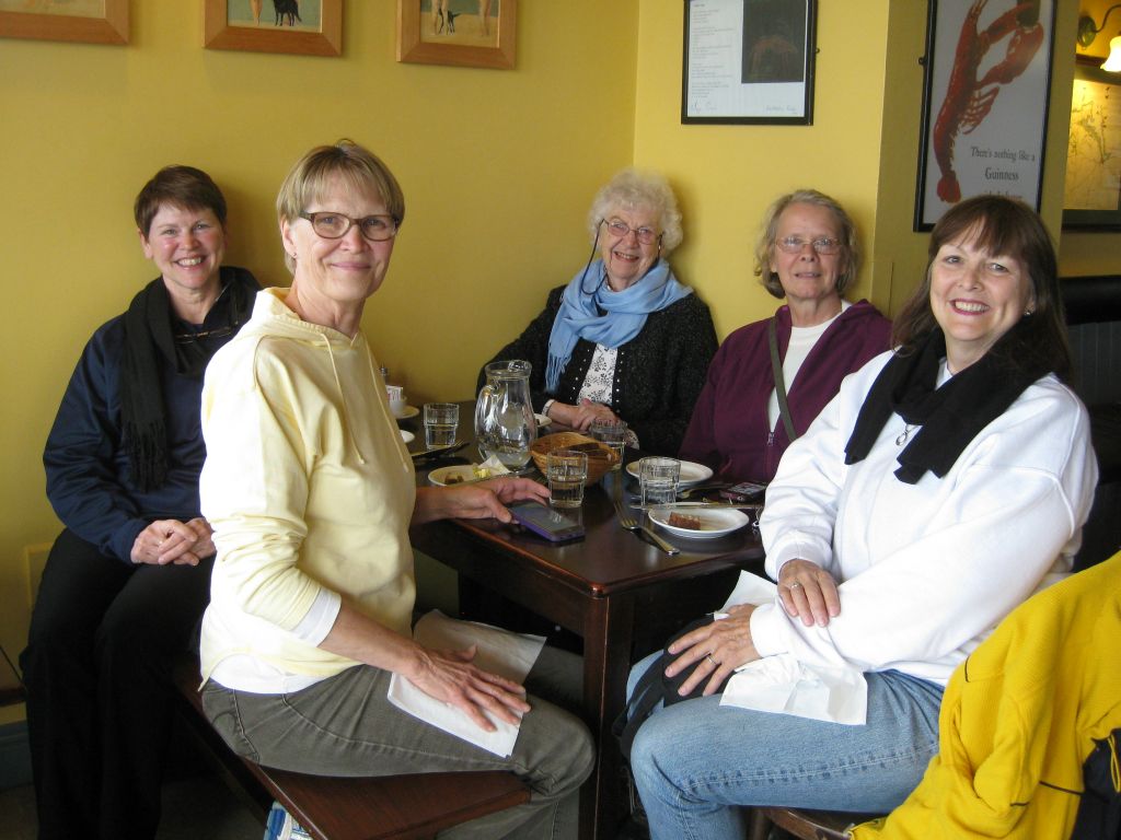 From left: Molly, Sara, Roberta, Annis and Martha -- at Linnane's Seafood Bar in New Quay
