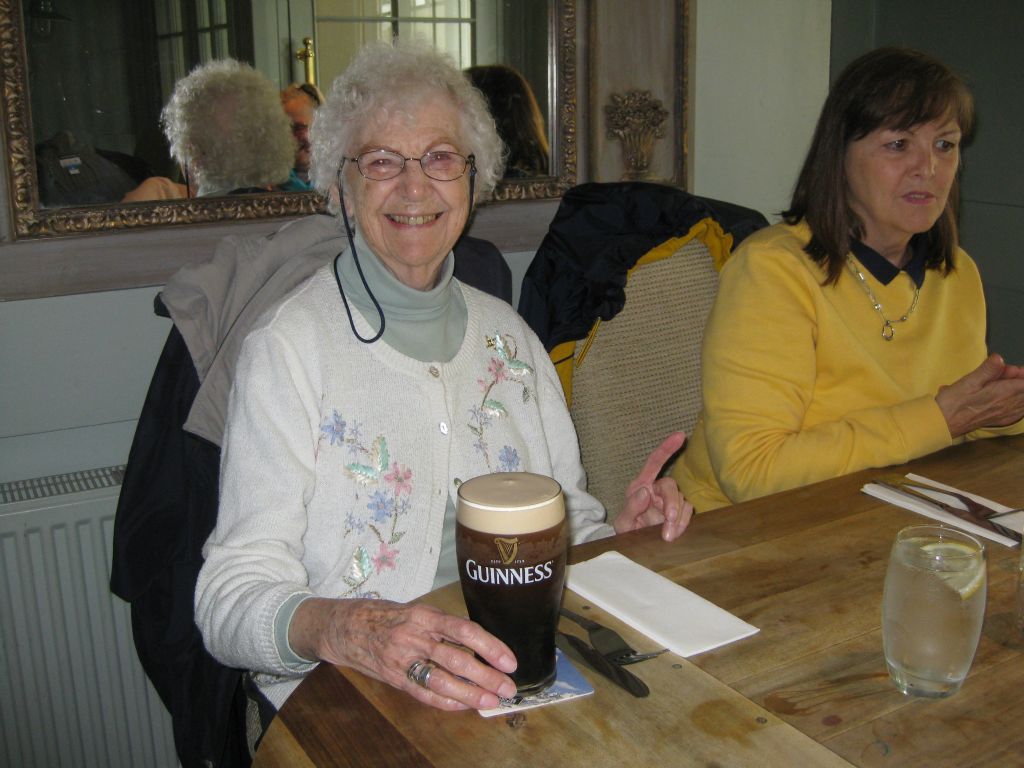 Roberta with a pint of Guinness at the Coyningham Arms hotel and restaurant in Slane.