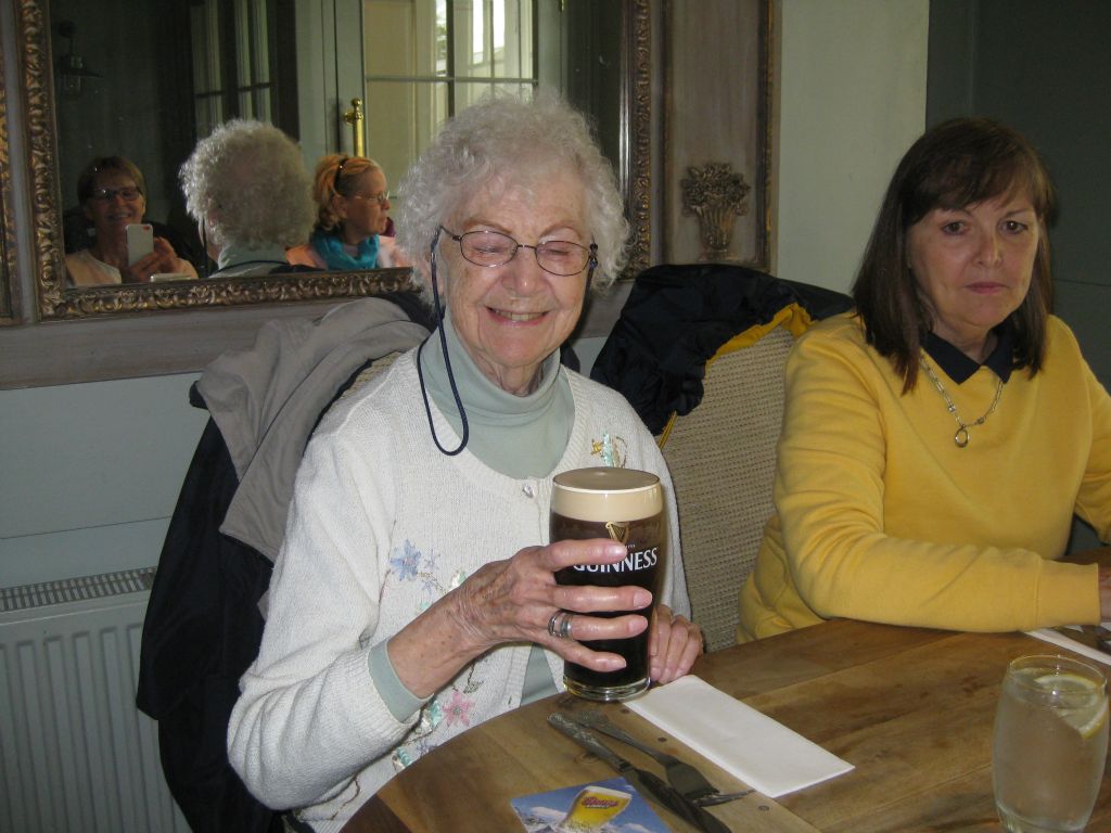 Roberta gets ready to take a sip of Guinness...