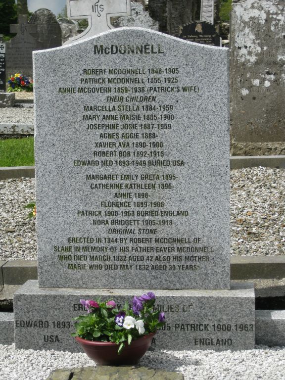 Trinity Sunday, the day we visited Slane, is a traditional day for blessing of graves. Many families were cleaning gravesites and bringing fresh flowers. The gravemarkers in Ireland are a genealogist's dream -- they often contain extensive information about the family.