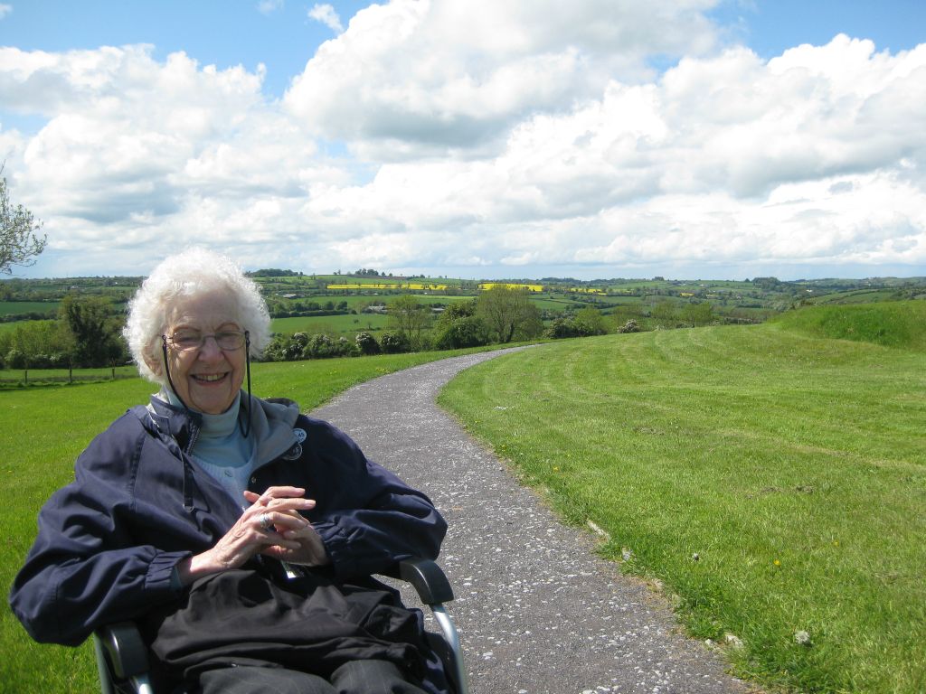 Roberta, on the path at Knowth. We enjoyed the view from this location.